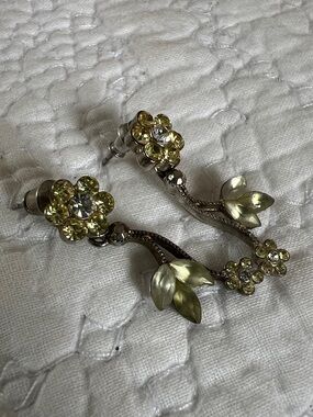 Yellow Crystal Floral Drop Earrings - Women Jewelry